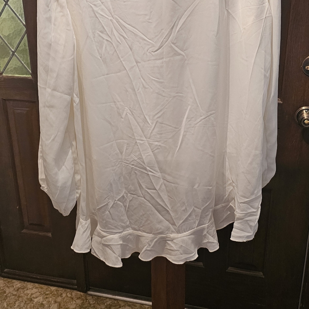 Women's Flowing Ruffle Blouse - Cream - Picture 3 of 6